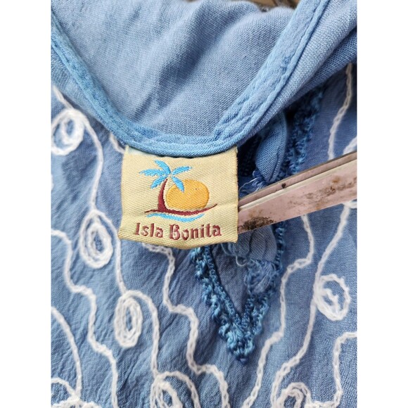 Hi Low Gauze Dress Blue OSFM Pullover Beach Cover Up Caftan OSFA - Picture 8 of 9